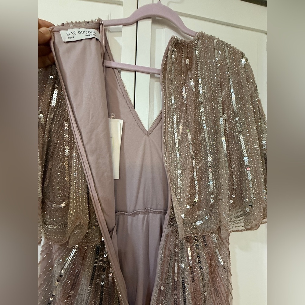 NWT |Mac Duggal 93583 Pink Vintage Rose Sequined V Neck Cape Sleeve Gown Size 8 - Picture 17 of 17